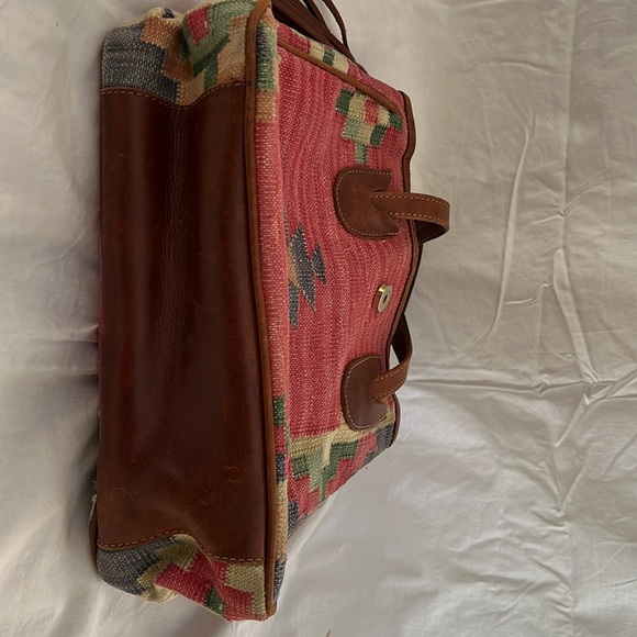 Vintage Southwest style loomed cotton & leather purse with leather tassel - Picture 9 of 11